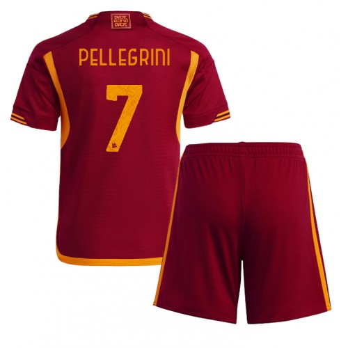 Maillot de foot AS Roma Lorenzo Pellegrini #7 Domicile enfant 2023-24 Manches Courte (+ pantalon court)
